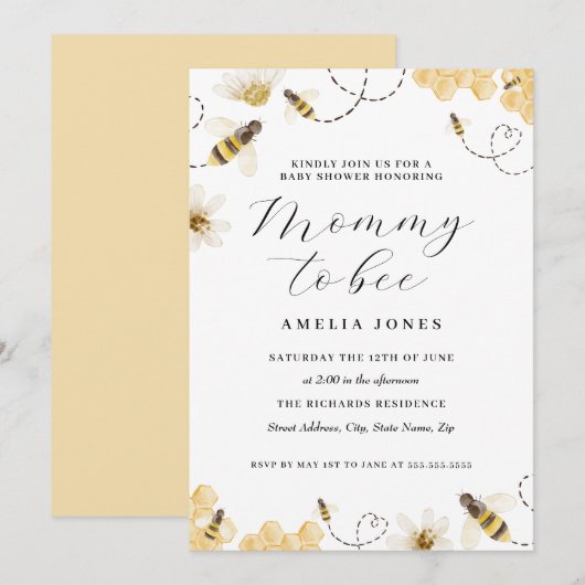 Mama wird gelbe Babydusche Einladung (Vorne/Hinten)