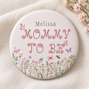 Mama-wird-pink-Wildblumen-Schmetterling-Baby-Party Button