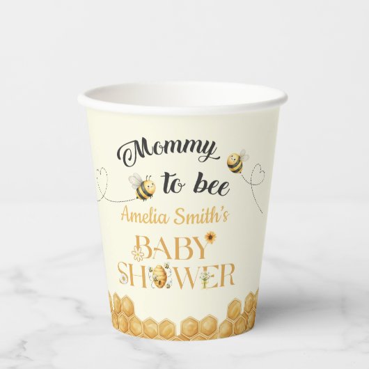 Mama wird zur Biene Baby Shower Pappbecher (Vorderseite)