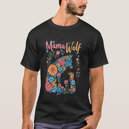 Mama Wolf Blütenwolf T-Shirt (Vorderseite)