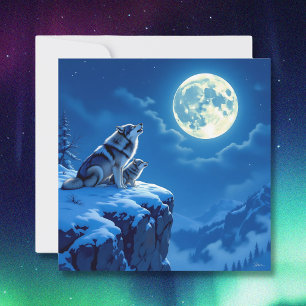 Mama Wolf und ihr Cub Howling auf dem Mond Feiertagskarte