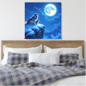 Mama Wolf und ihr Cub Howling auf dem Mond Leinwanddruck (Insitu (Schlafzimmer))