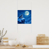 Mama Wolf und ihr Cub Howling auf dem Mond Poster (Küche)