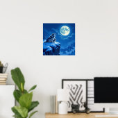 Mama Wolf und ihr Cub Howling auf dem Mond Poster (Heimbüro)