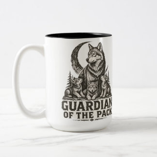Mama Wolf und Welpen Waldmond Natur Grafik Zweifarbige Tasse