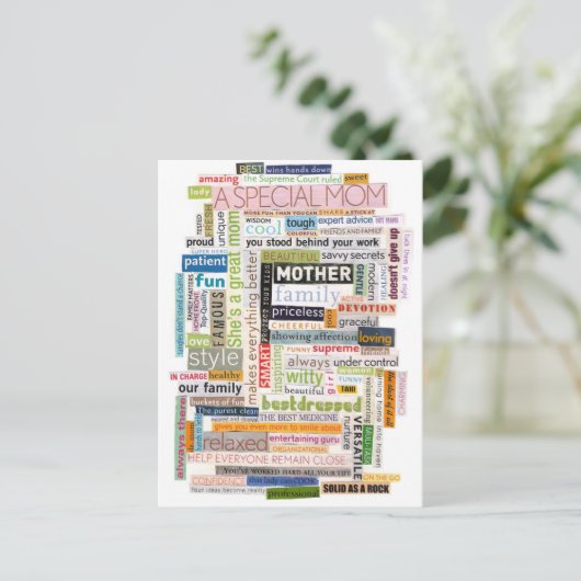 Mama Word Collage Postkarte (Stehend Vorderseite)