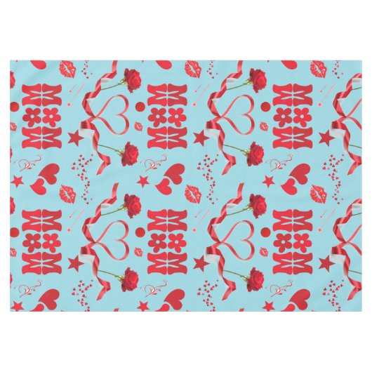 MAMA/WOW: Eine Liebe in Rot auf Blau | Tischdecke (Vorderseite (Horizontal))