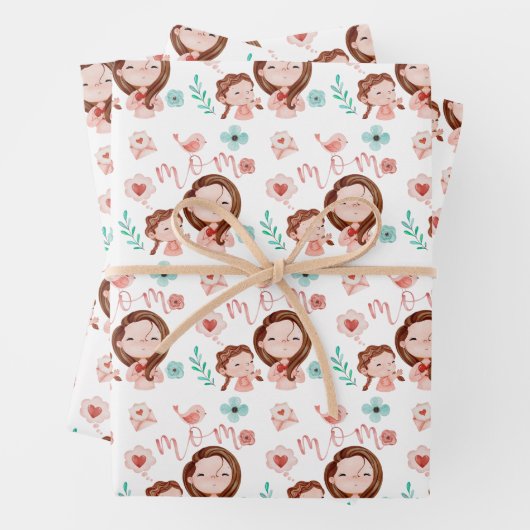 Mama Wrapping Paper Flat Sheet Set 3 Geschenkpapier Set (Beispiel)