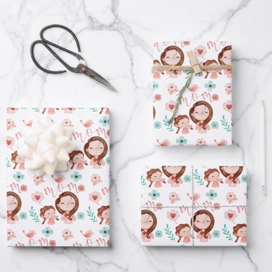 Mama Wrapping Paper Flat Sheet Set 3 Geschenkpapier Set (Vorderseite)
