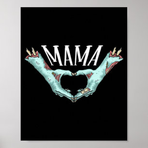 Mama Zombie Hand Heart Halloween Kostümfamilie Ma Poster
