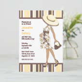 Mama-zu-be (dunkle Haut) Gelb gestreifte Babydusch Einladung (Stehend Vorderseite)