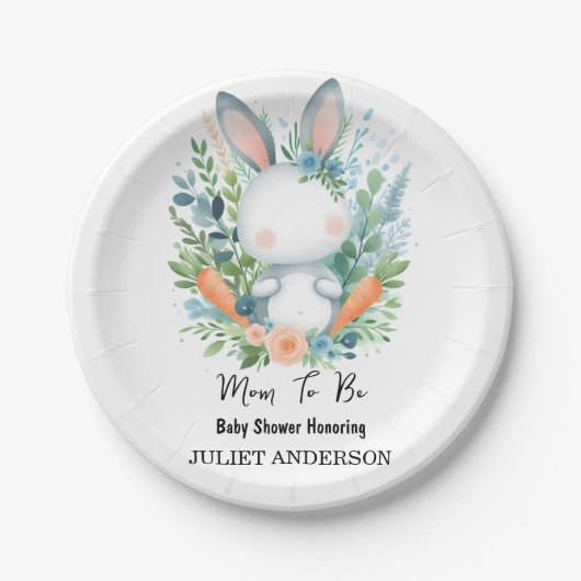 Mama zu Ear Hop Blue Pink Bunny Baby Dusche Pappteller (Vorderseite)