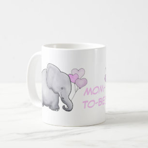 Mama-Zu-Ist niedlicher rosa Baby-Elefant mit Kaffeetasse