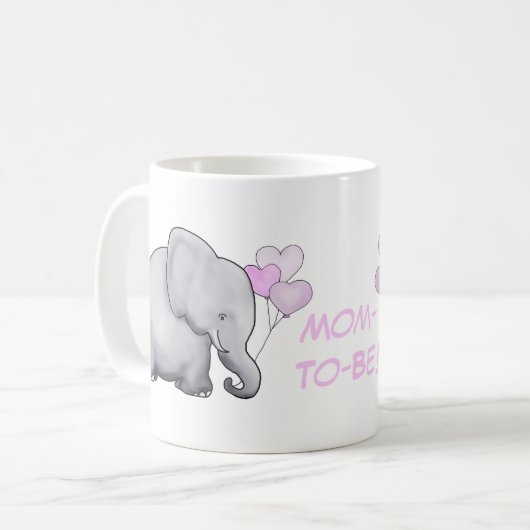 Mama-Zu-Ist niedlicher rosa Baby-Elefant mit Kaffeetasse (Vorderseite Links)