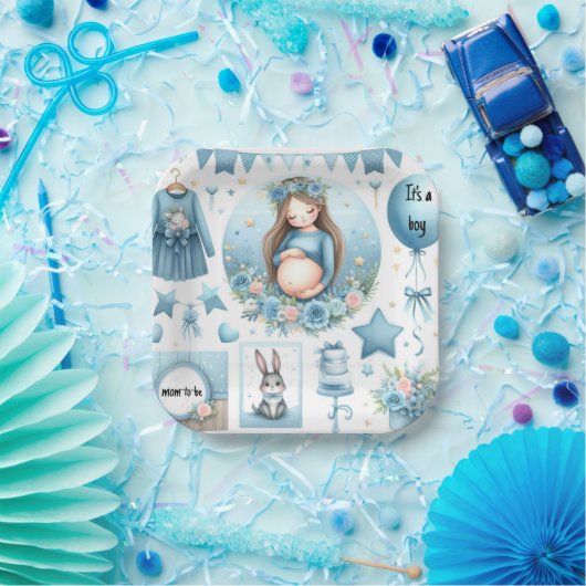 Mama zu werden Boy Baby Shower Blue Paper Plate Pappteller (Party)