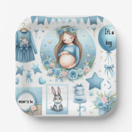 Mama zu werden Boy Baby Shower Blue Paper Plate Pappteller