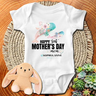 Mama zum 1. Muttertag - Blumenwale + Name Baby Strampler