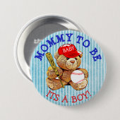 Mama, zum Baseball-Teddybär-Babyparty-Knopf zu Button (Vorne & Hinten)
