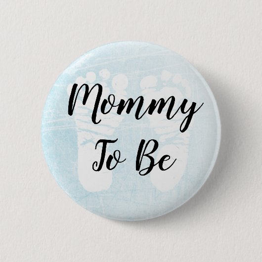 Mama zum Blue Footprints Baby Shower Button (Vorderseite)