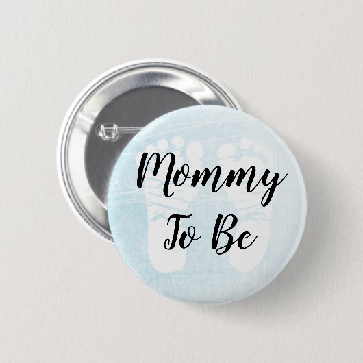 Mama zum Blue Footprints Baby Shower Button (Vorne & Hinten)