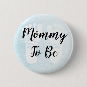 Mama zum Blue Footprints Baby Shower Button