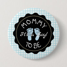Mama zum Blue Gingham Baby Duschknopf