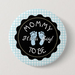 Mama zum Blue Gingham Baby Duschknopf Button