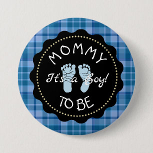 Mama zum Blue Kariert Baby Duschknopf Button