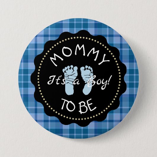 Mama zum Blue Kariert Baby Duschknopf Button (Vorderseite)