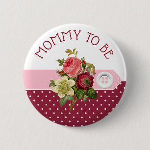 Mama zum Burgundy Floral Rose Kinderduschknopf Button