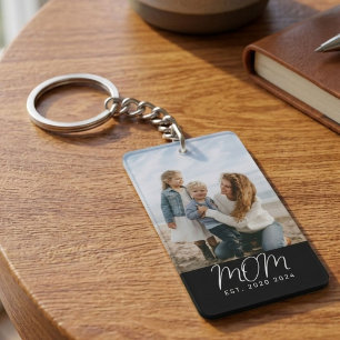 Mama zum ersten Mal modernes Schriftfoto-Geschenk Schlüsselanhänger