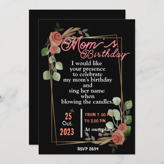 Mama zum Geburtstag Einladung (Vorne/Hinten)