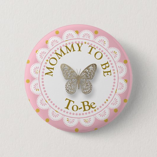 Mama zum Kinderduschen Rosa- und Goldschmetterling Button (Vorderseite)