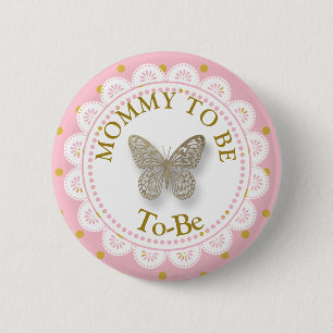 Mama zum Kinderduschen Rosa- und Goldschmetterling Button
