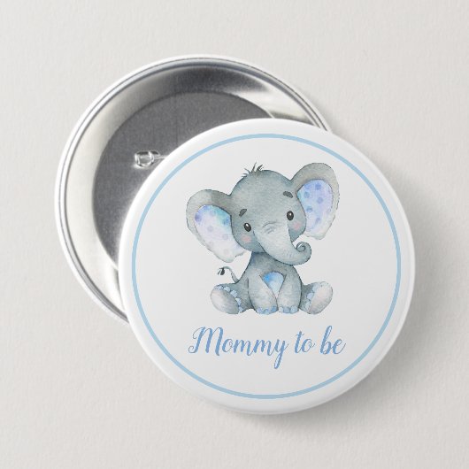 Mama zur Junge Mutter Elephant Baby Boy Shower Blu Button (Vorne & Hinten)