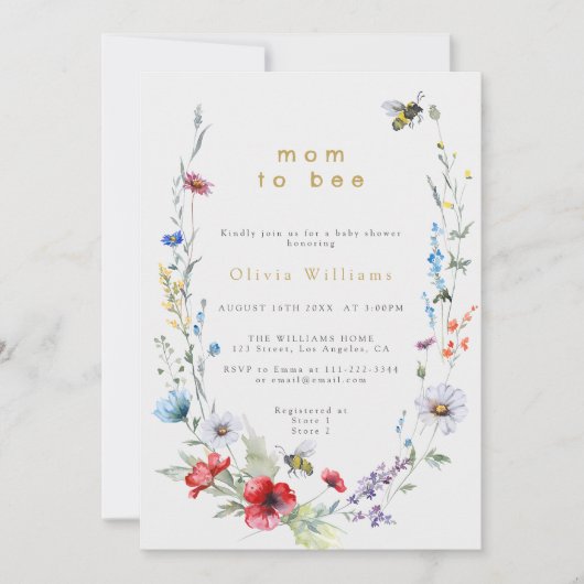 Mama zur Wildblume Wiese Babydusche Einladung (Vorderseite)