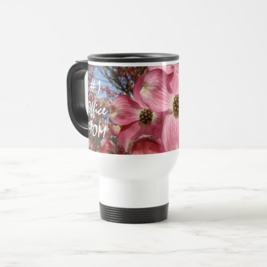 Mamakaffee-Tasse Rosa-Hartriegel-Blumen des Reisebecher (Vorderseite Links)