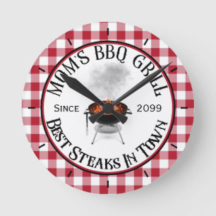 Mamas BBQ-Grill - die besten Steaks der Stadt Runde Wanduhr
