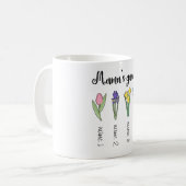 Mamas Blumengarten mit 4 personalisierten Namen Kaffeetasse (Vorderseite Links)