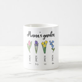 Mamas Blumengarten mit 4 personalisierten Namen Kaffeetasse
