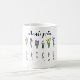 Mamas Blumengarten mit 6 personalisierten Namen Kaffeetasse