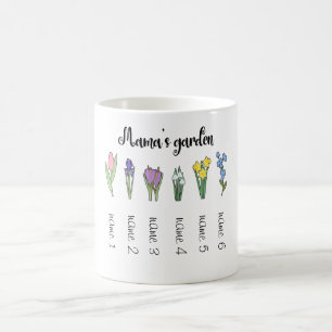 Mamas Blumengarten mit 6 personalisierten Namen Kaffeetasse