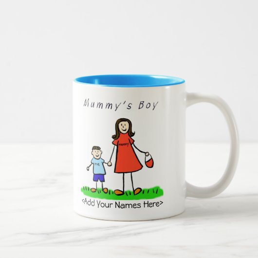 Mama's Boy - Brünette Mutter & Sohn Custom Tasse (Rechts)