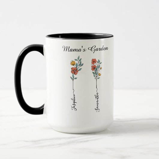 Mama's Garden Custom 2 Names Blumengeschenk für Ma Tasse (Links)