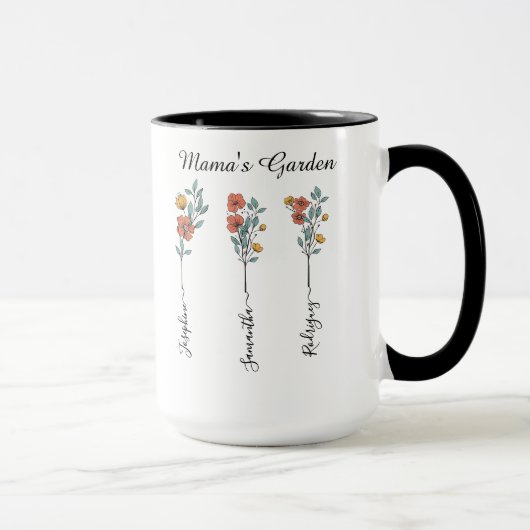 Mama's Garden Custom 3 Names Blumengeschenk für Ma Tasse (Rechts)
