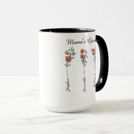 Mama's Garden Custom 3 Names Blumengeschenk für Ma Tasse (VorderseiteRechts)