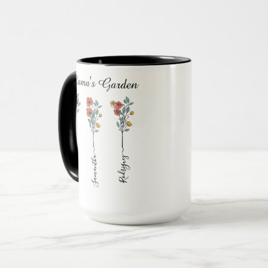 Mama's Garden Custom 3 Names Blumengeschenk für Ma Tasse (Vorderseite Links)