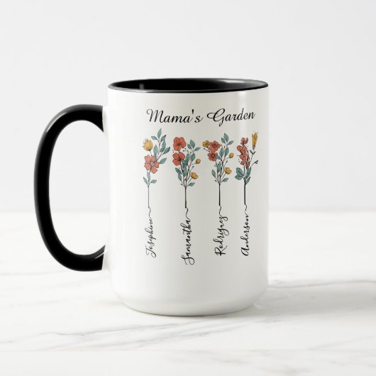 Mama's Garden Custom 4 Names Blumengeschenk für Ma Tasse (Links)