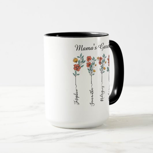 Mama's Garden Custom 4 Names Blumengeschenk für Ma Tasse (VorderseiteRechts)