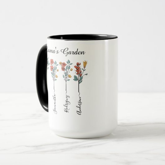 Mama's Garden Custom 4 Names Blumengeschenk für Ma Tasse (Vorderseite Links)